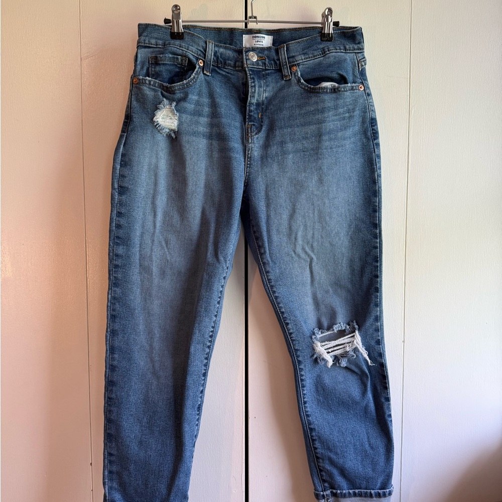 Levi's Blue Straight Leg Jeans with Distressed Details